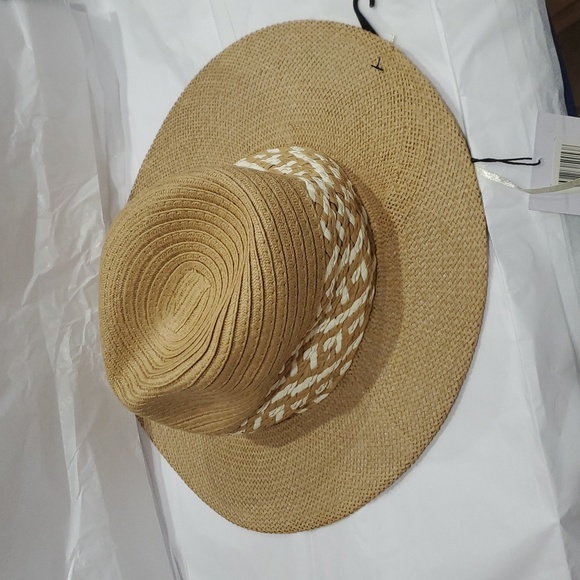 Joe\'s jean tan cream color block braided‎ detail straw panama style hat new